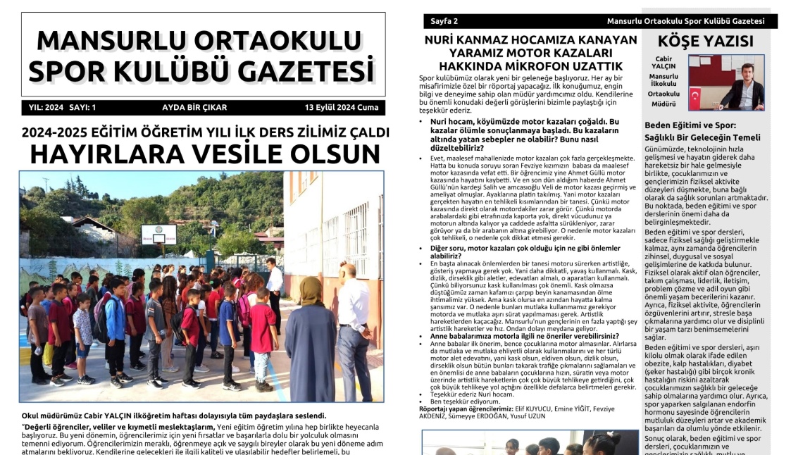 OKUL GAZETEMİZİN İLK SAYISI ÇIKTI